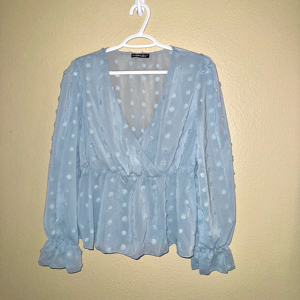 Adorable light blue dotted long sleeve blouse
